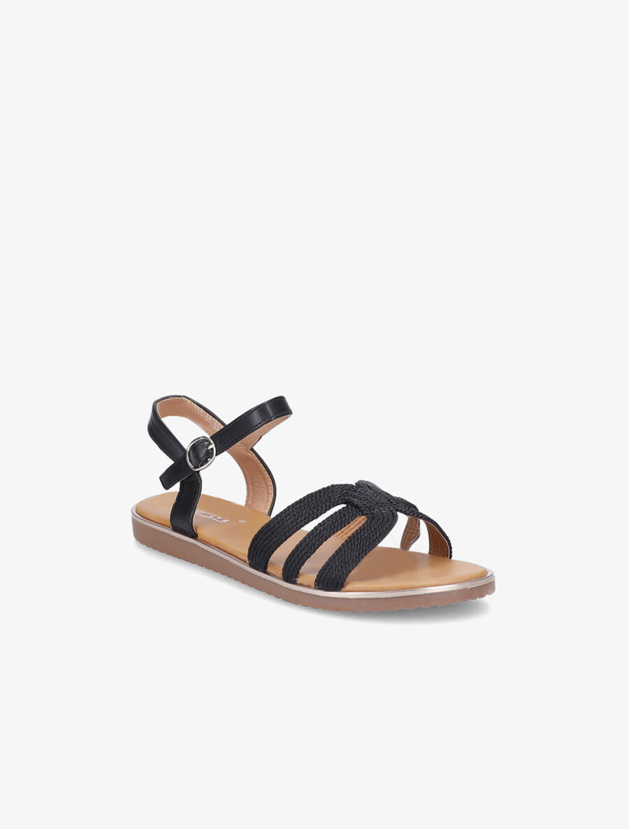 Nu-pieds à ganses stylisées et texturées - Noir - 1