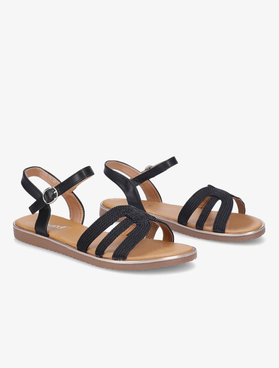 Nu-pieds à ganses stylisées et texturées - Noir - 4
