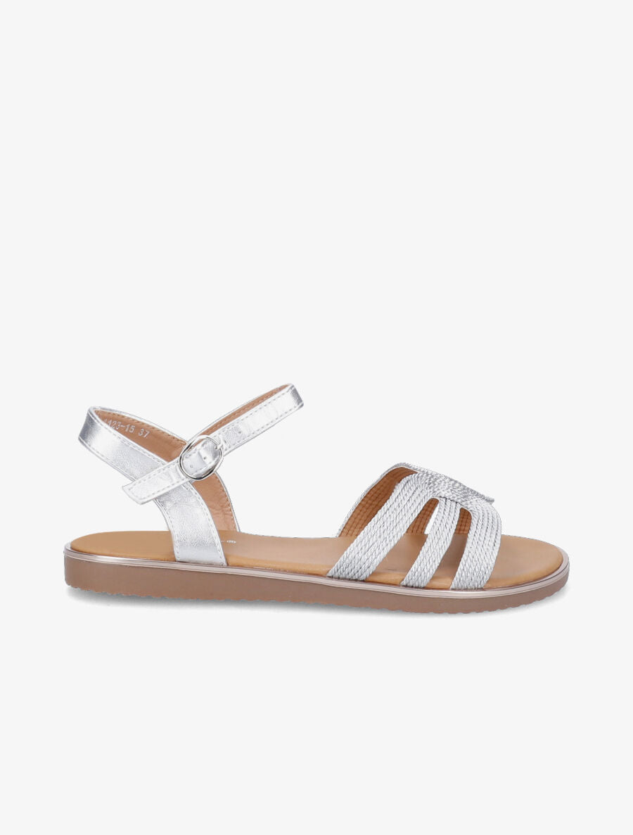 Nu-pieds à ganses stylisées et texturées - Argent - 2