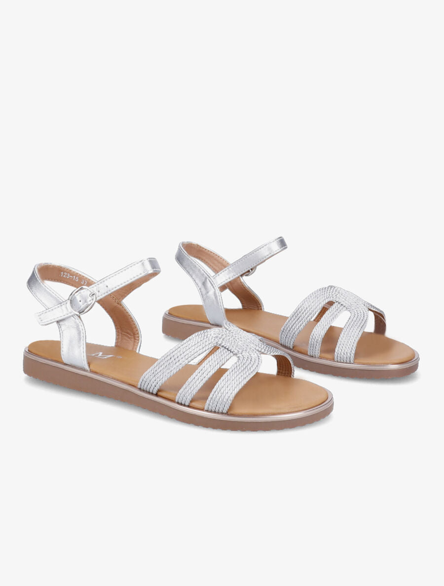 Nu-pieds à ganses stylisées et texturées - Argent - 4
