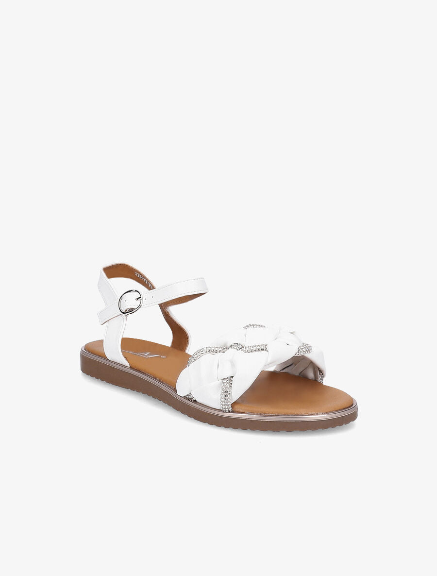 Nu-pieds à ganses ornées de strass - Blanc - 5