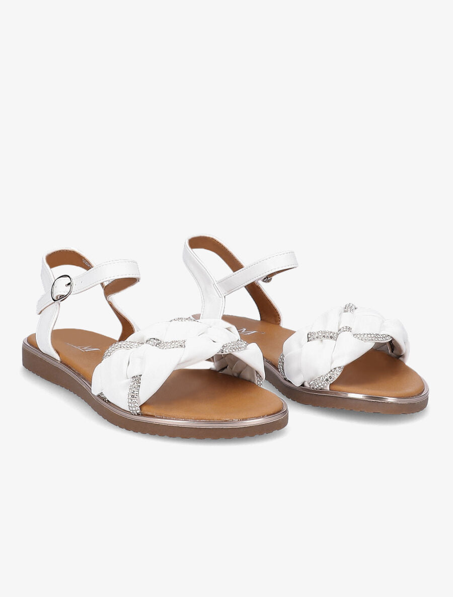 Nu-pieds à ganses ornées de strass - Blanc - 4