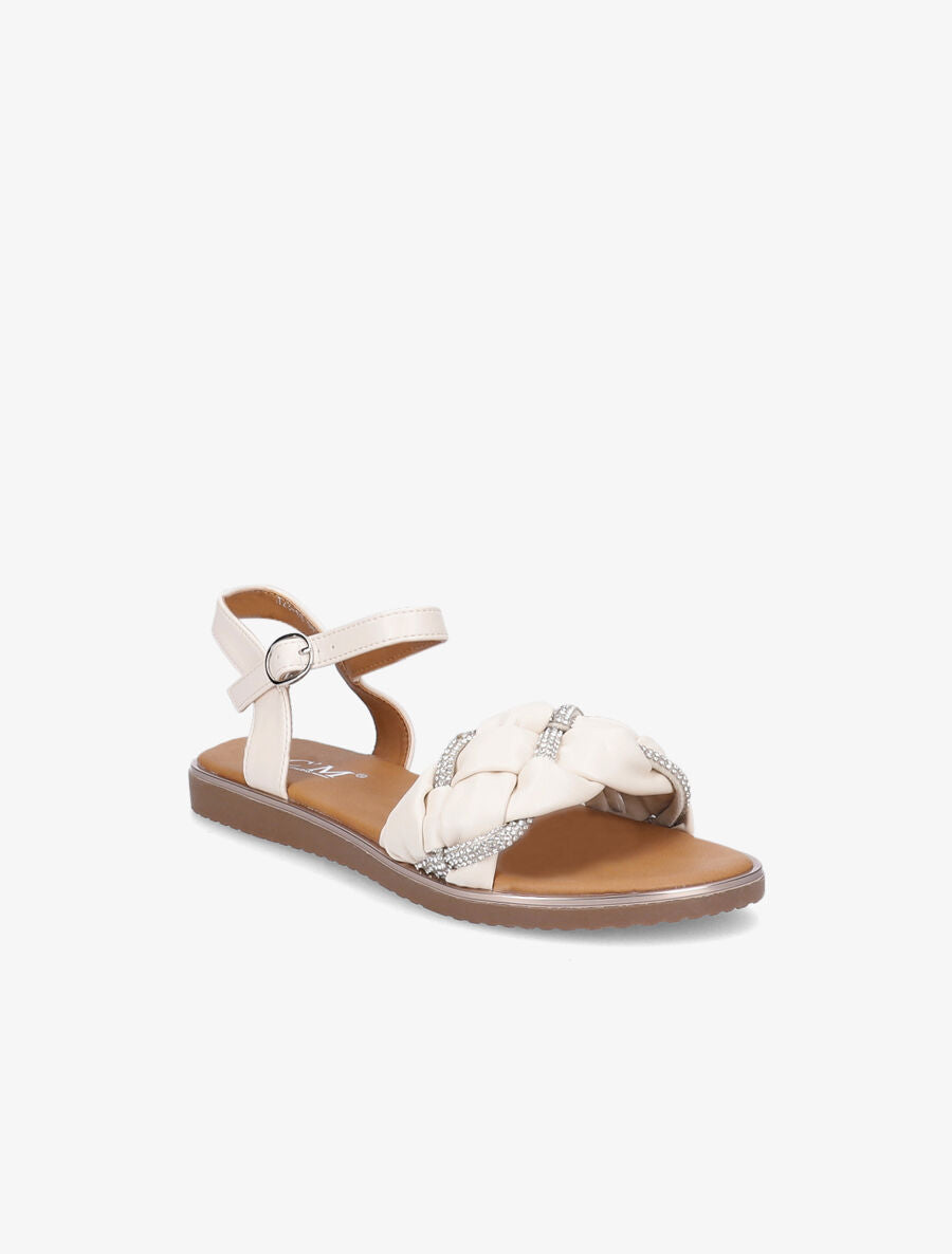 Nu-pieds à ganses ornées de strass - Beige - 5