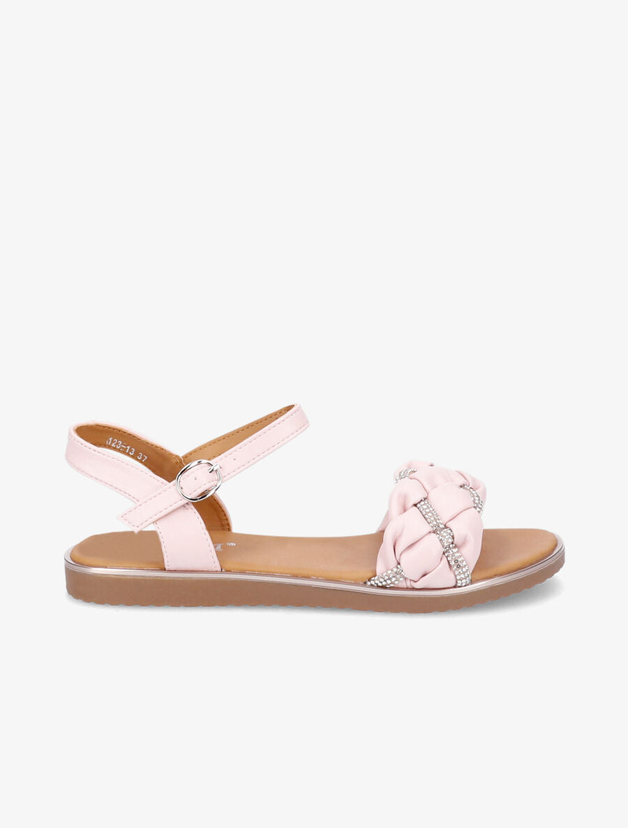 Nu-pieds à ganses ornées de strass - Rose - 2