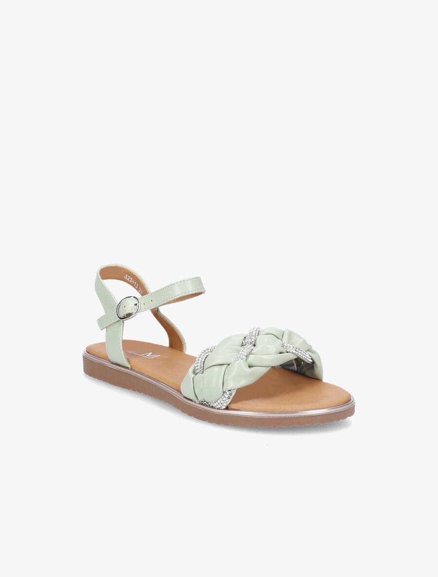 Nu-pieds à ganses ornées de strass - Vert - 1