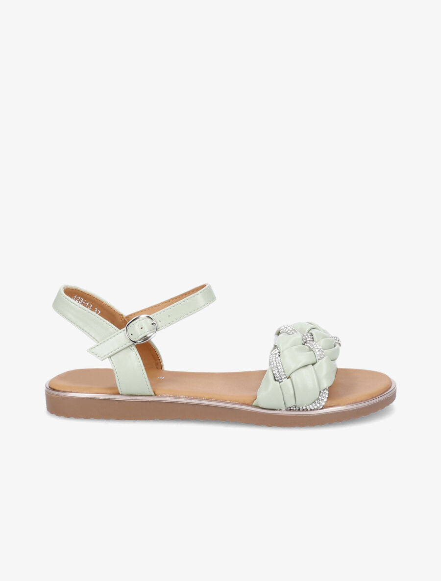 Nu-pieds à ganses ornées de strass - Vert - 2