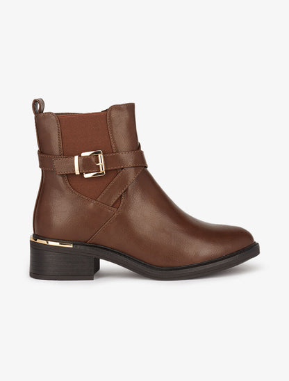 Bottines à détails dorés - Marron - 2