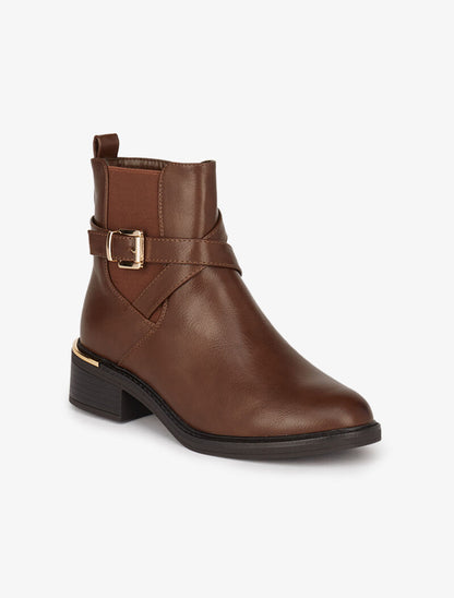 Bottines à détails dorés - Marron - 3