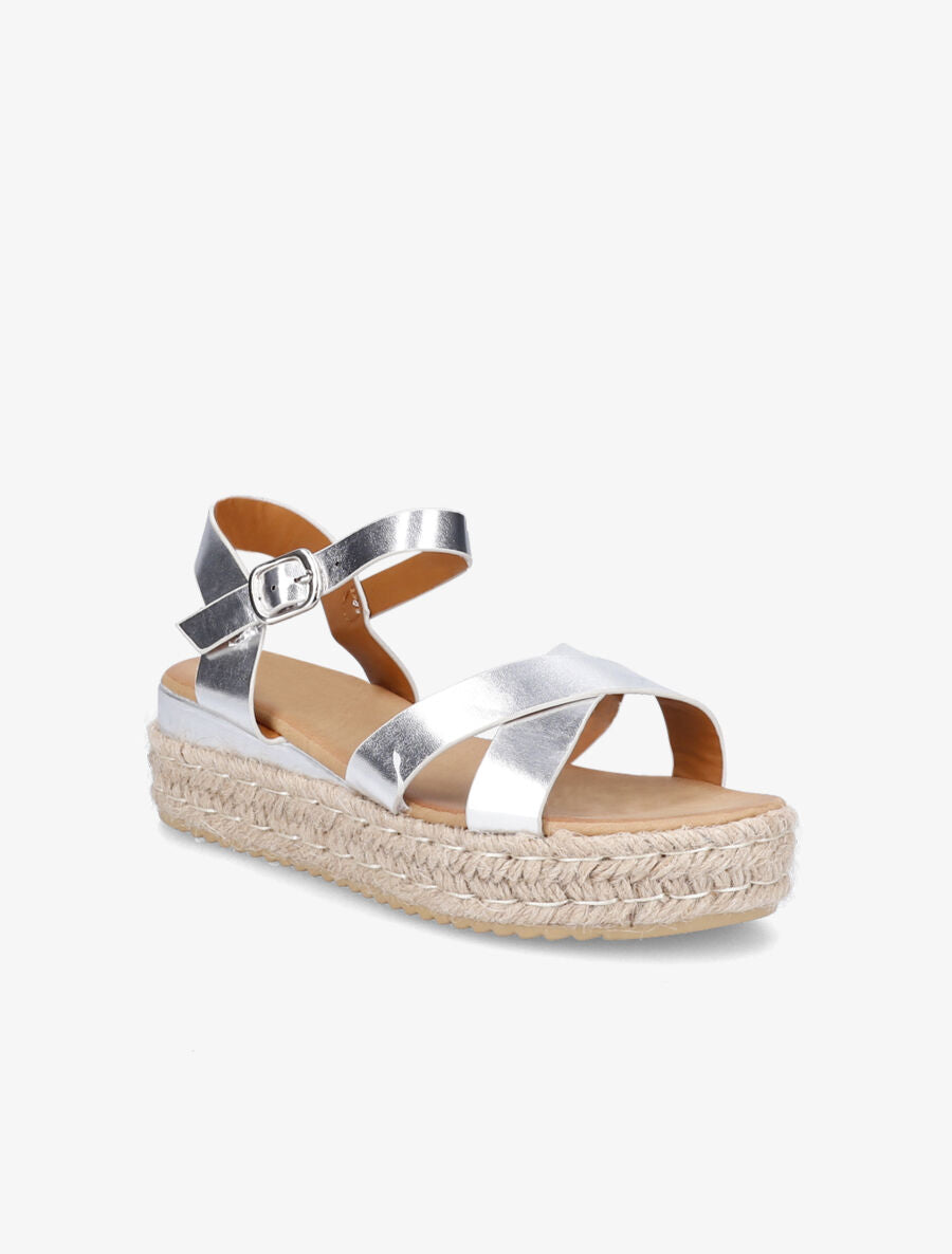Sandales croisées à talons compensés - Argent - 2