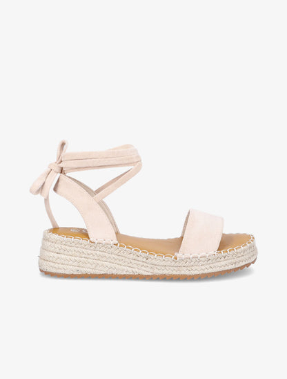 Sandales à lacets et semelles compensées - Beige - 1