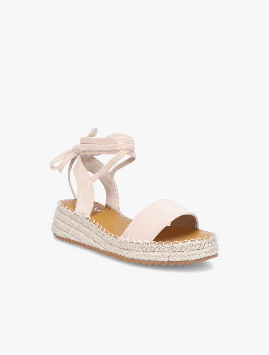 Sandales à lacets et semelles compensées - Beige - 2