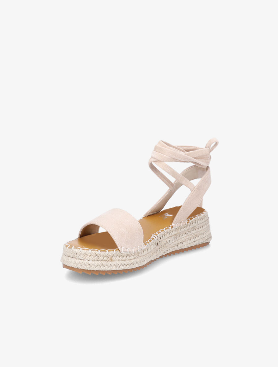 Sandales à lacets et semelles compensées - Beige - 3