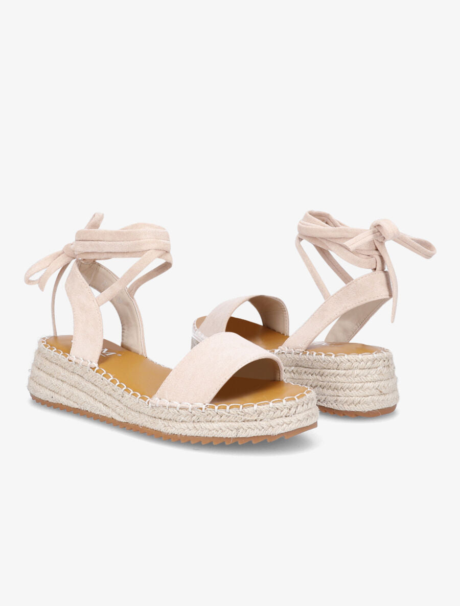 Sandales à lacets et semelles compensées - Beige - 4