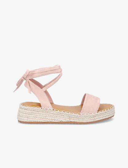 Sandales à lacets et semelles compensées - Rose - 1