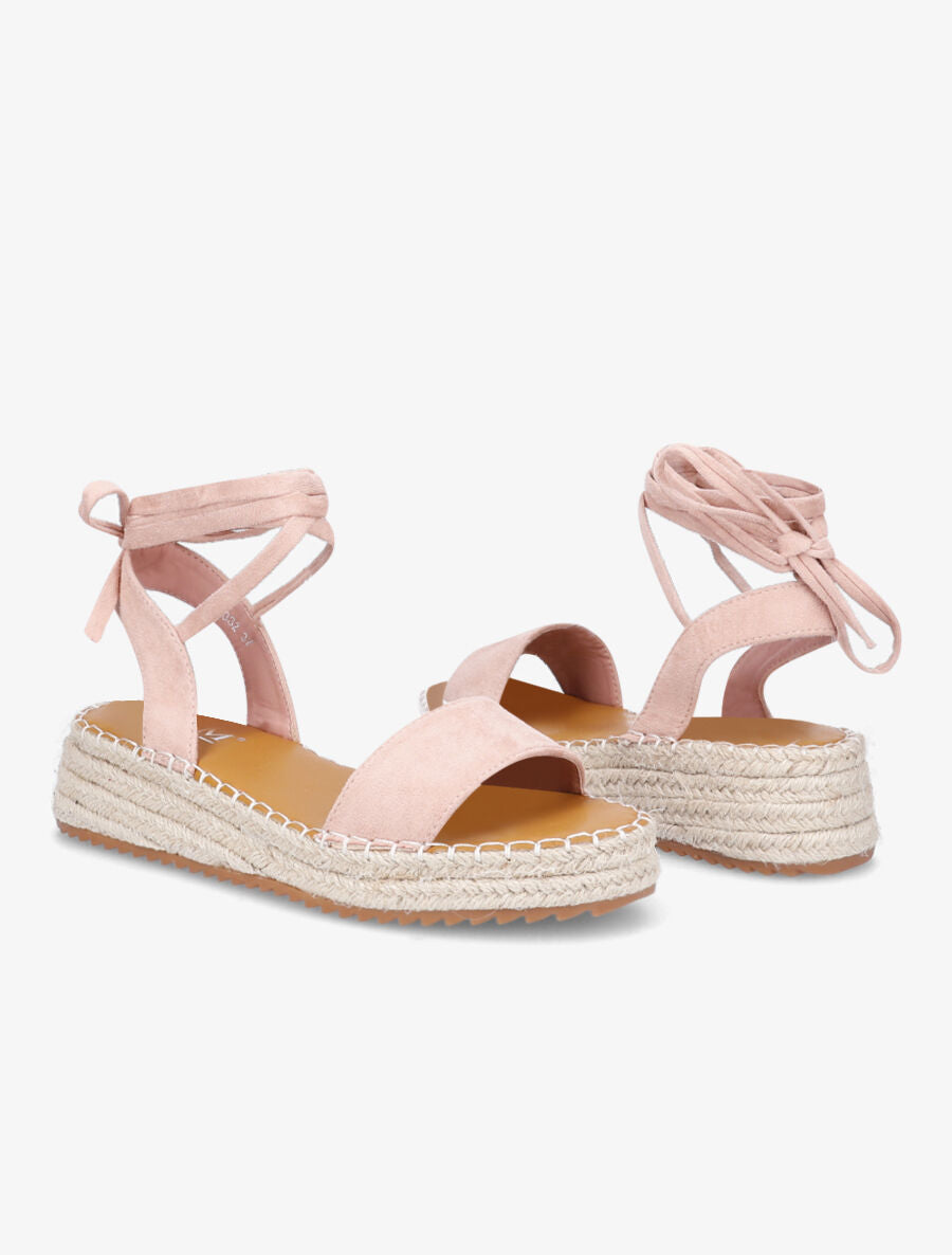 Sandales à lacets et semelles compensées - Rose - 4