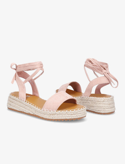 Sandales à lacets et semelles compensées - Rose - 4