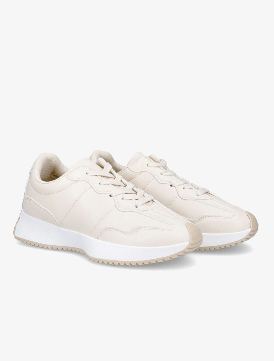 Baskets compensées en simili - Beige - 4