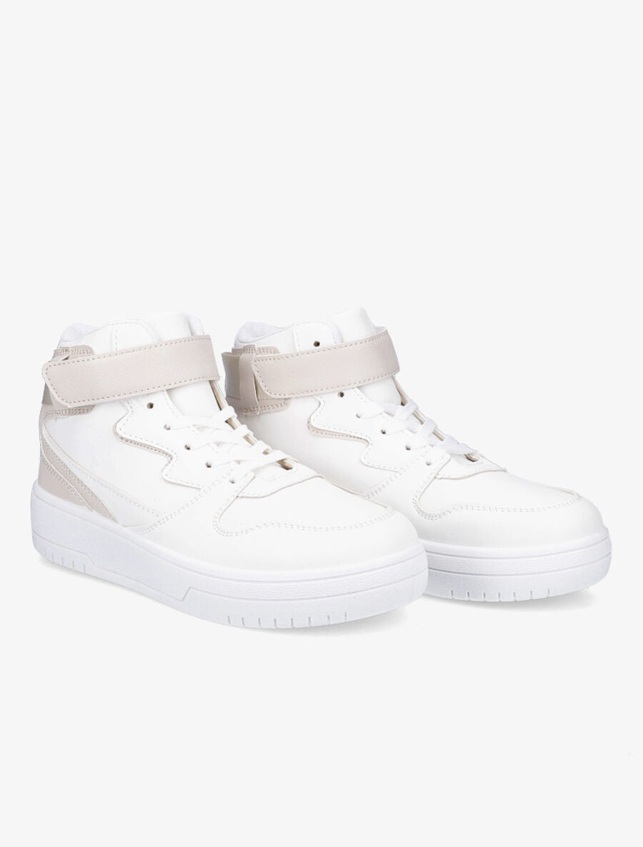 Baskets montantes à lacets et scratch - Beige - 4