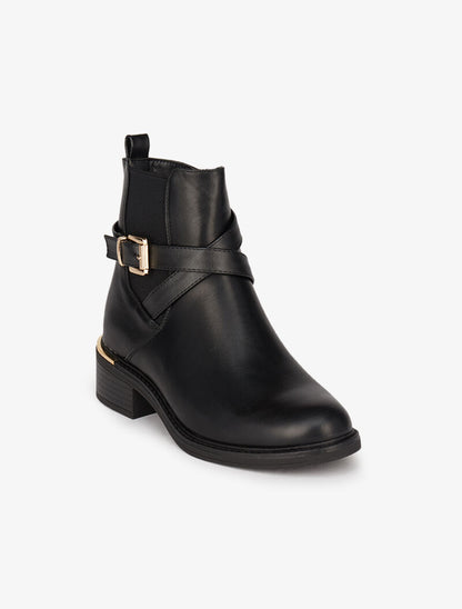 Bottines à détails dorés - Noir - 3