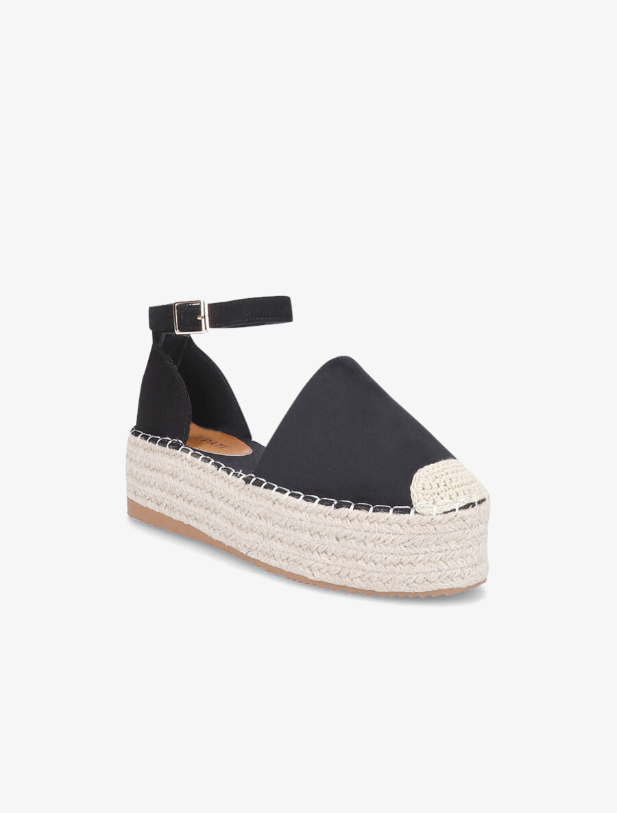 Espadrilles basique en suédine à plateforme - Noir - 1
