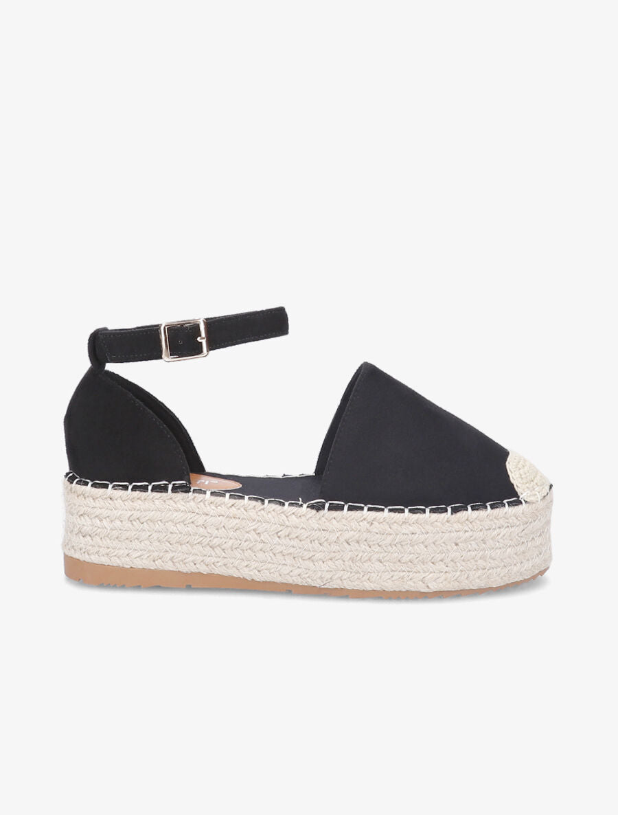 Espadrilles basique en suédine à plateforme - Noir - 3