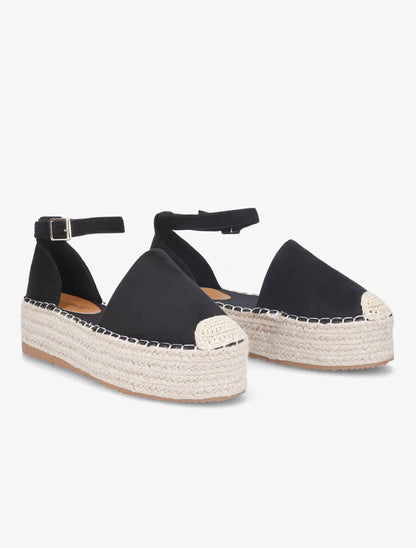 Espadrilles basique en suédine à plateforme - Noir - 4