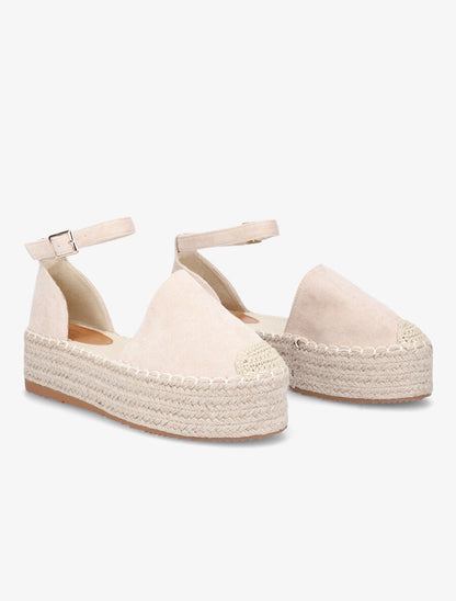 Espadrilles basique en suédine à plateforme - Beige - 4