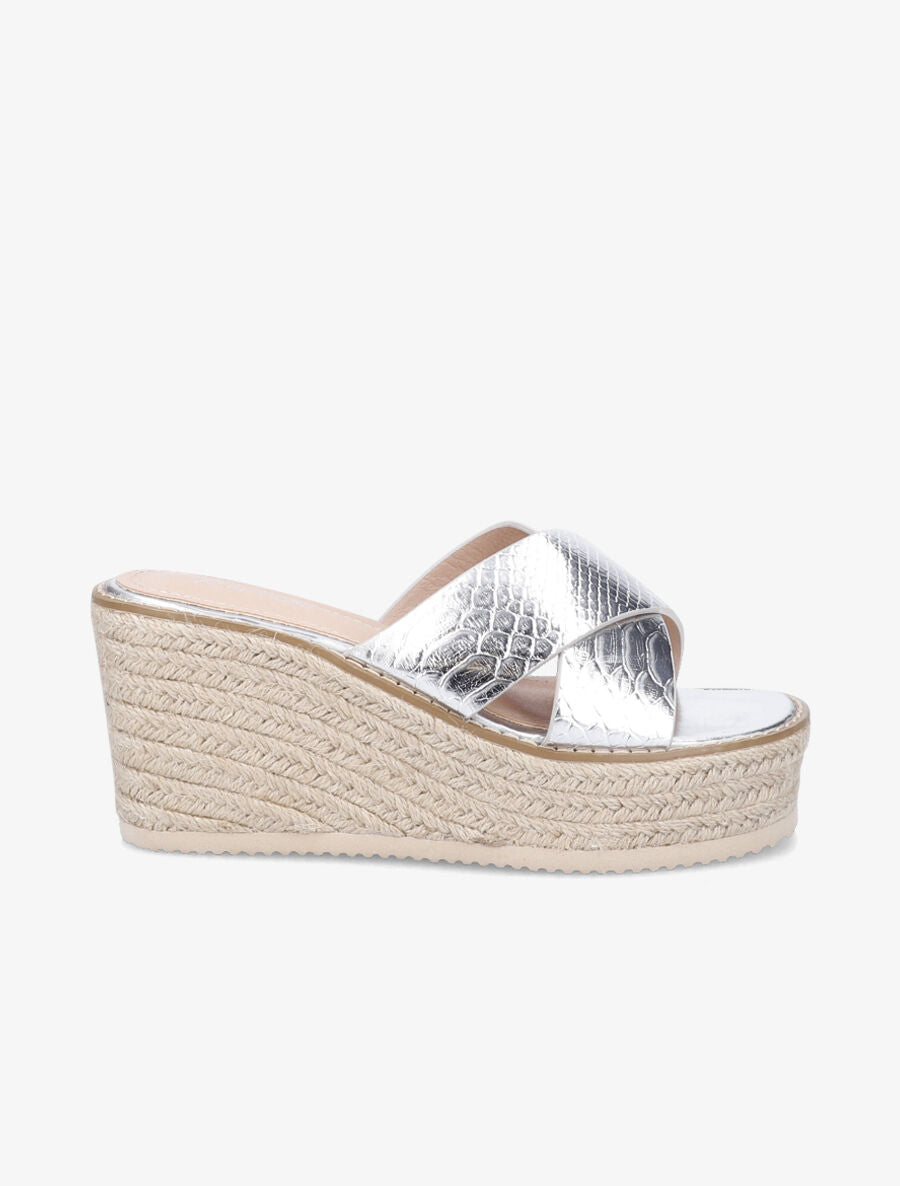 Mules compensées effet python - Argent - 1