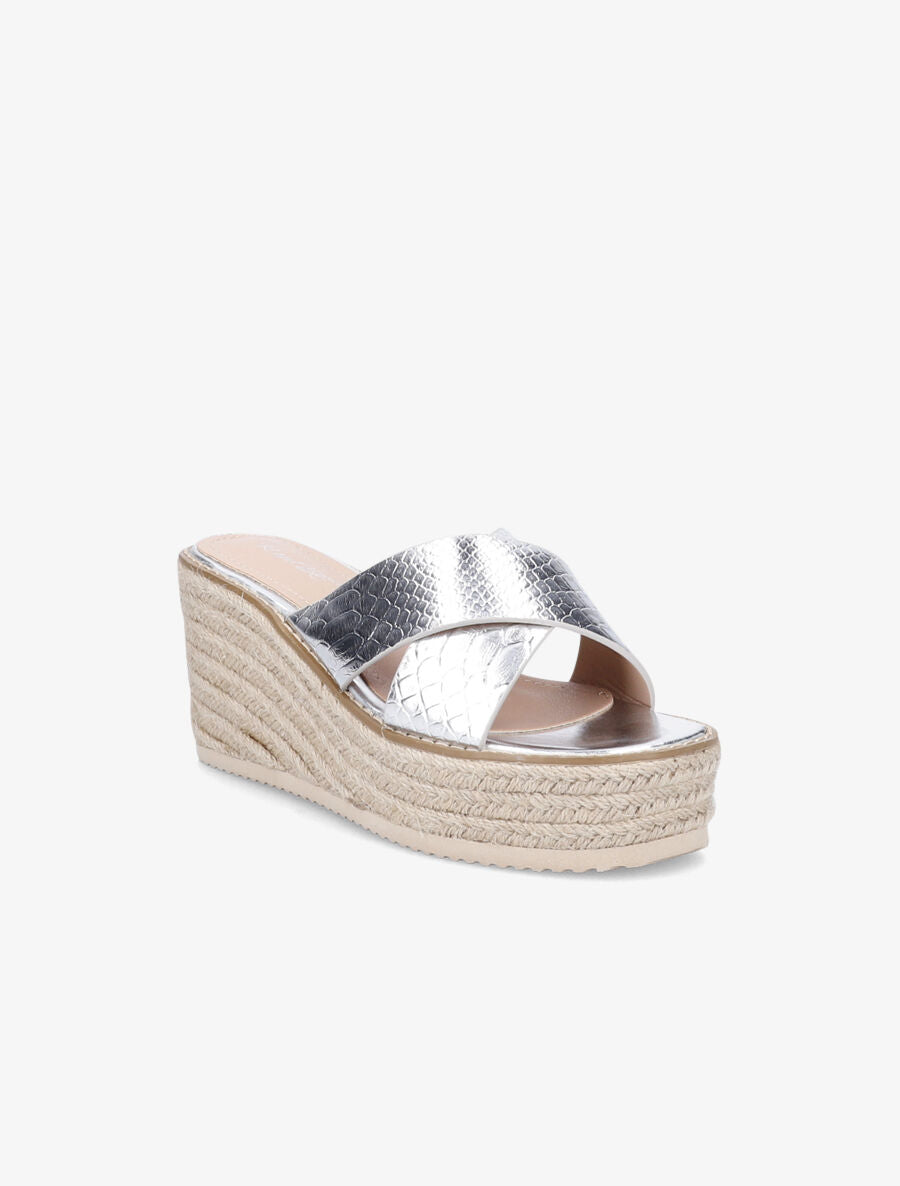 Mules compensées effet python - Argent - 2