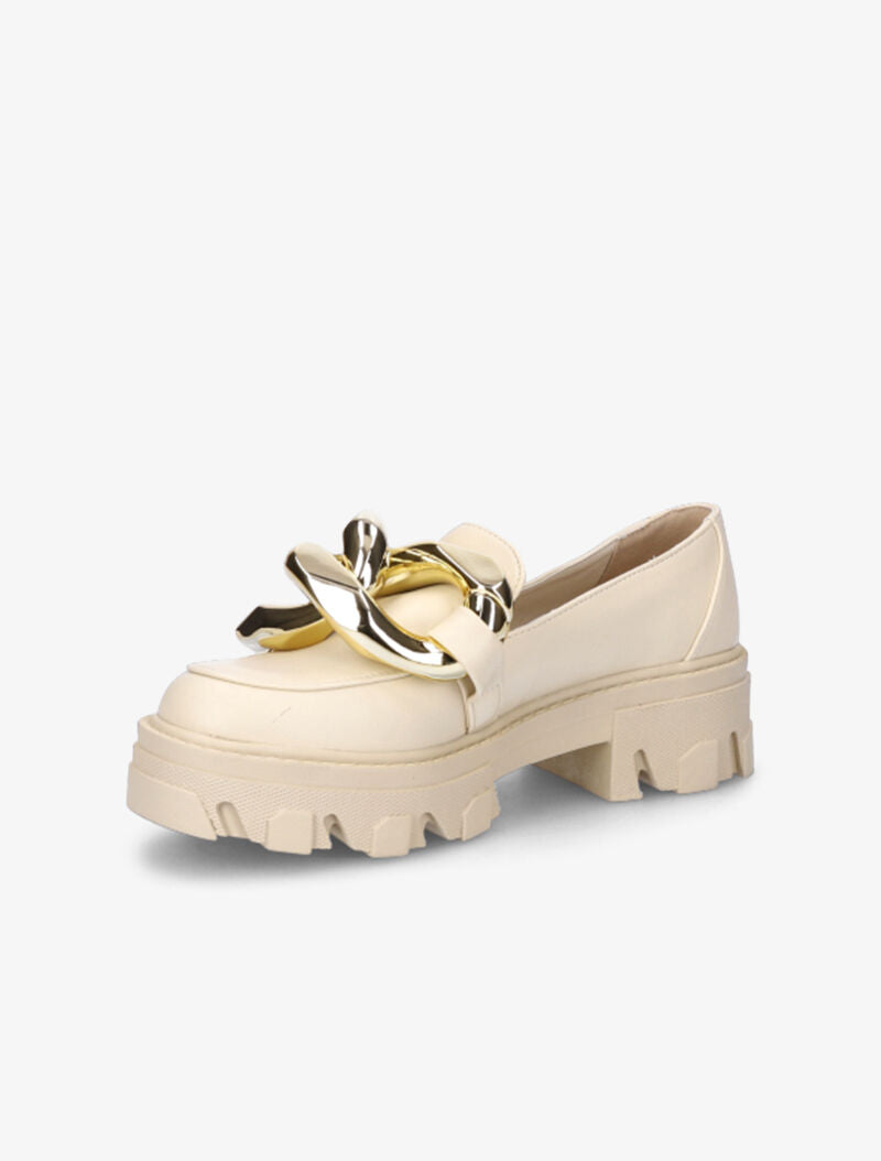 Mocassins à double anneaux dorés - Beige - 4