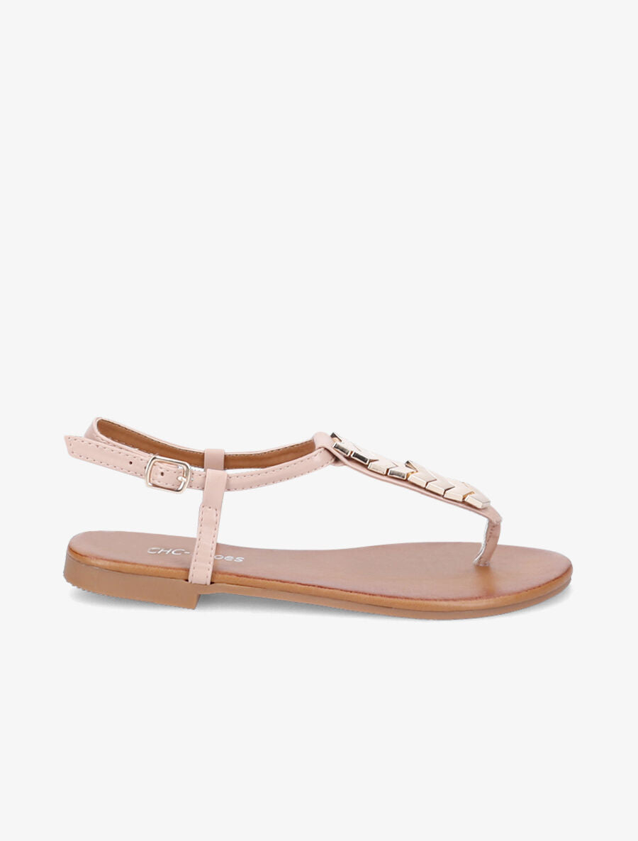 Nu-pieds à bride en T métallique - Rose - 2