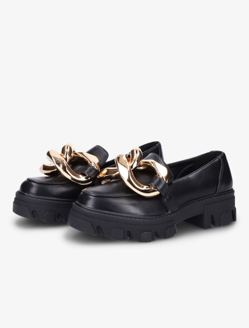 Mocassins à double anneaux dorés - Noir - 1