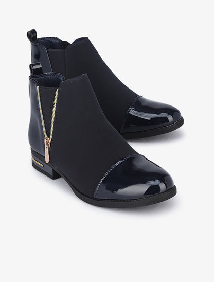 Bottines plates à bouts et contreforts vernis - Marine - 5