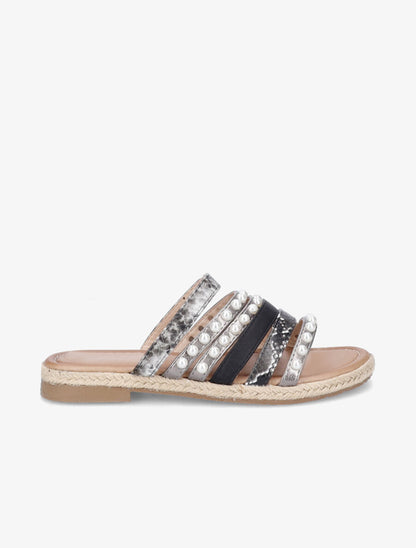 Mules à brides ornées de perles - Noir - 3