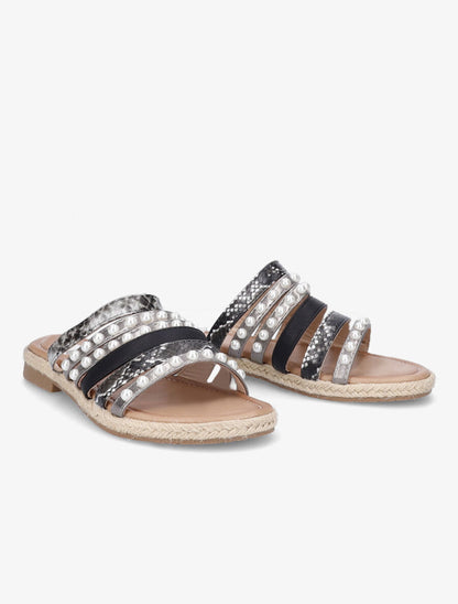 Mules à brides ornées de perles - Noir - 4