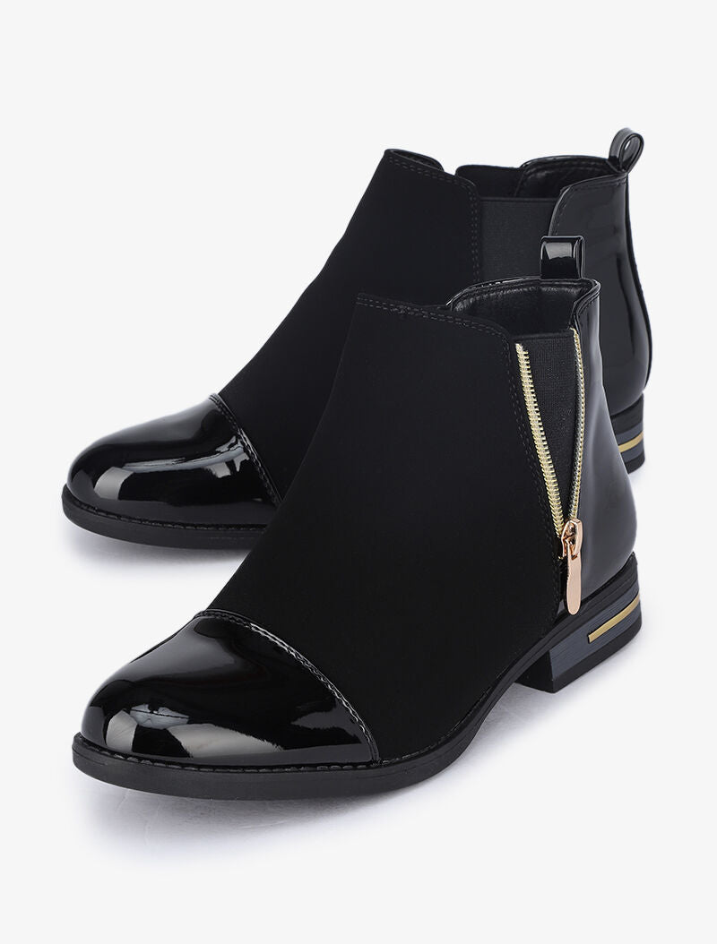 Bottines plates à bouts et contreforts vernis - Noir - 4