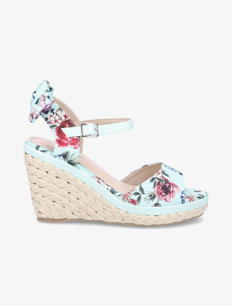 Sandales compensées imprimé floral - Vert d&