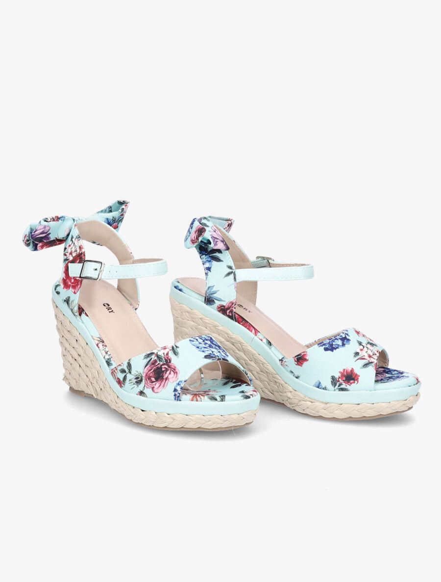 Sandales compensées imprimé floral - Vert d&