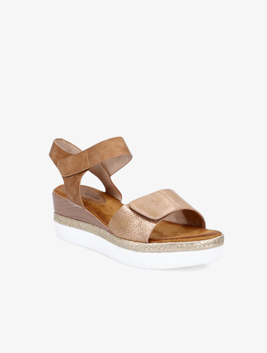 Nu-pieds compensés à double scratch - Camel - 2