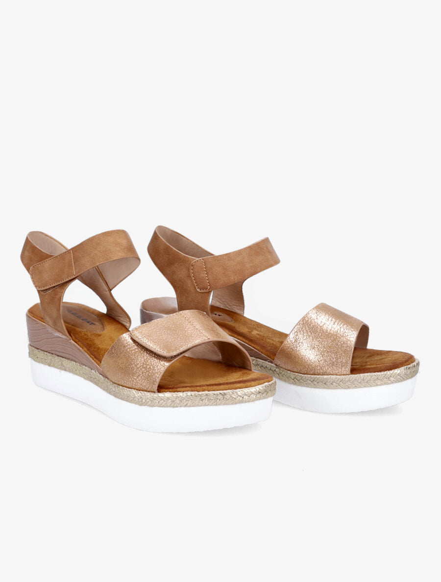 Nu-pieds compensés à double scratch - Camel - 4