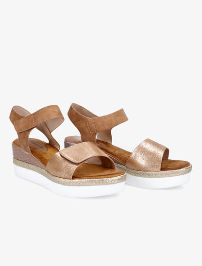 Nu-pieds compensés à double scratch - Camel - 4