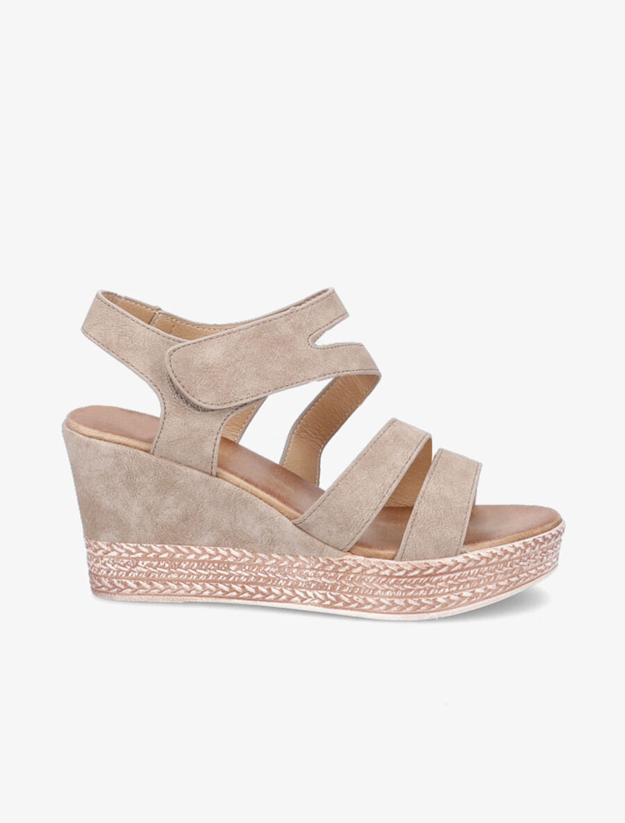 Sandales compensées à brides scratchées - Kaki - 1