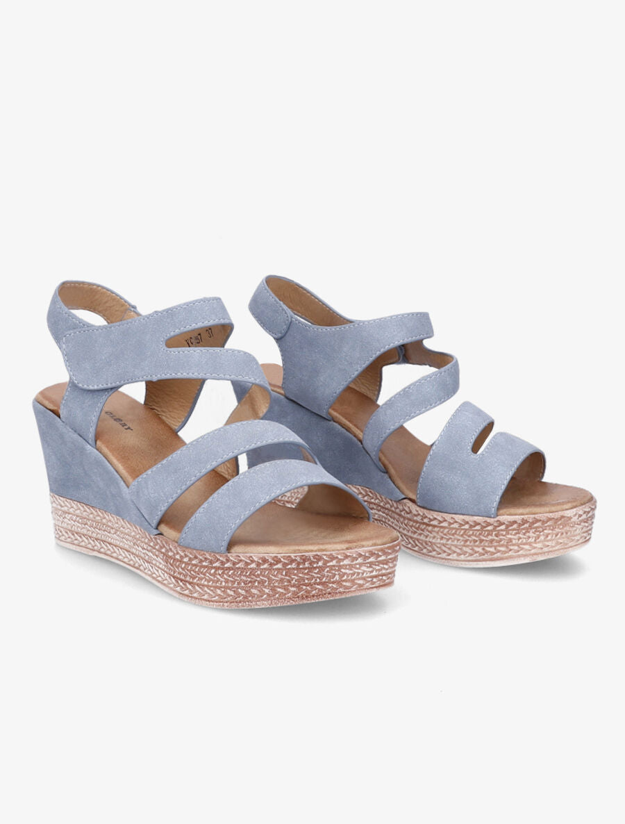 Sandales compensées à brides scratchées - Bleu - 4