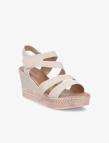 Sandales compensées à brides scratchées - Beige - 2