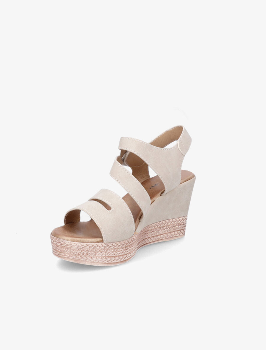 Sandales compensées à brides scratchées - Beige - 3