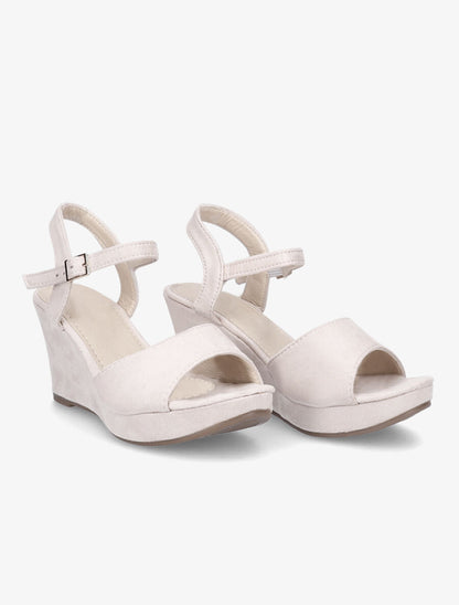 Sandales compensées en suédine - Beige - 4