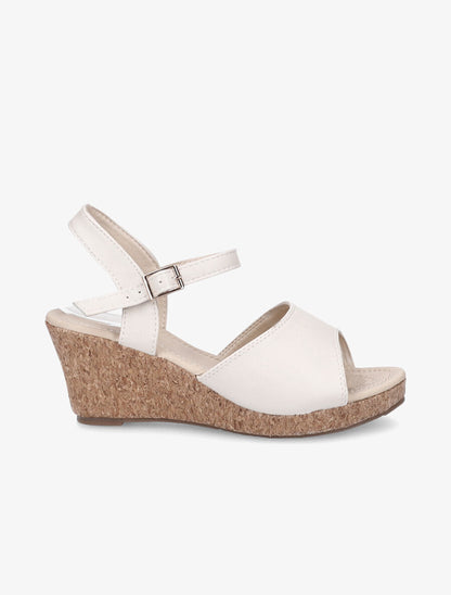 Sandales compensées en simili - Beige - 1