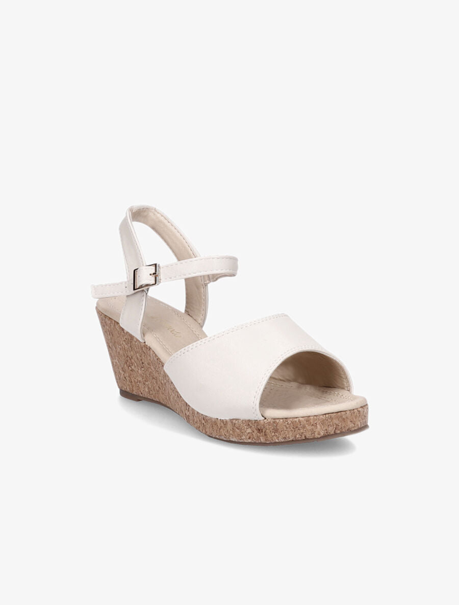 Sandales compensées en simili - Beige - 2