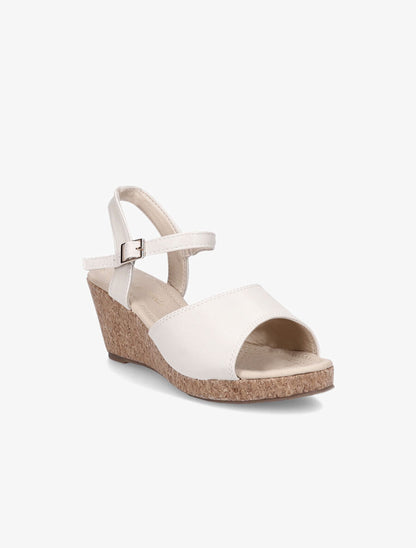 Sandales compensées en simili - Beige - 2