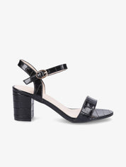 Sandales en simili vernis effet croco - Noir - 1